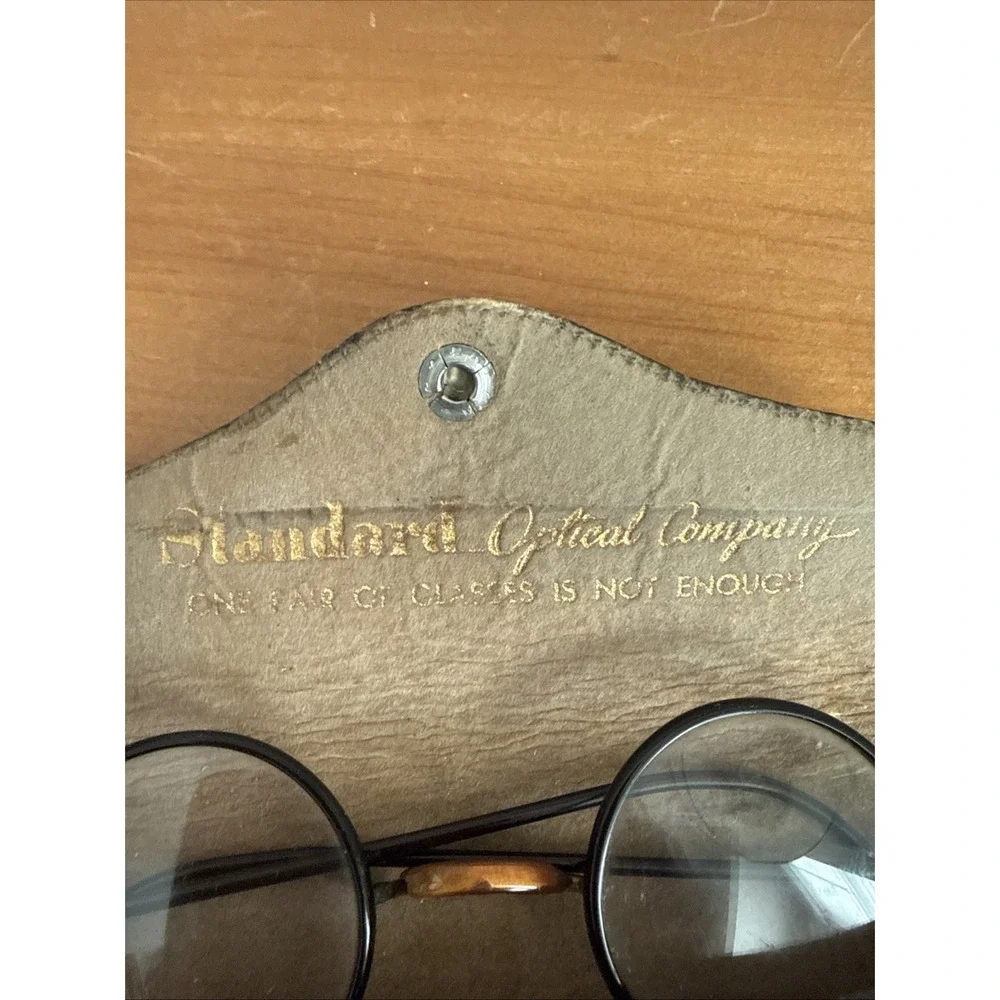Antique Windsor Style Eyeglasses Black Metal Frame Gold Tone Hinges With Case